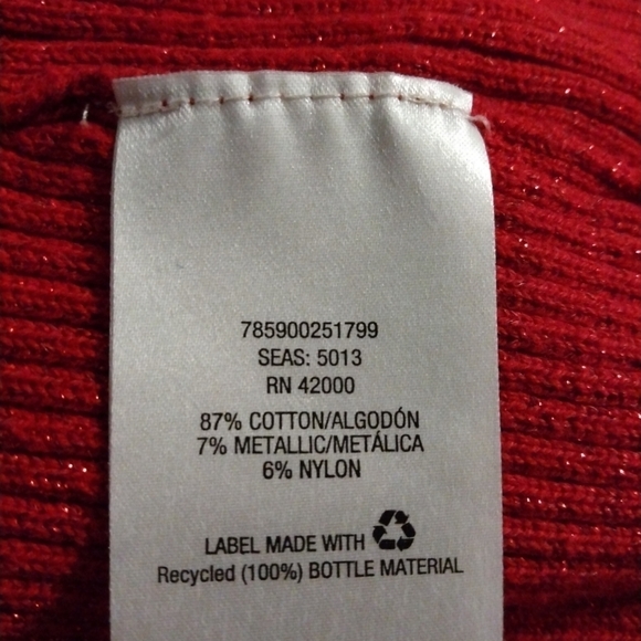 Red Shimmer Turtleneck Ribbed Basic Editions Long Slve Sweater Holiday Festive L - Picture 8 of 9